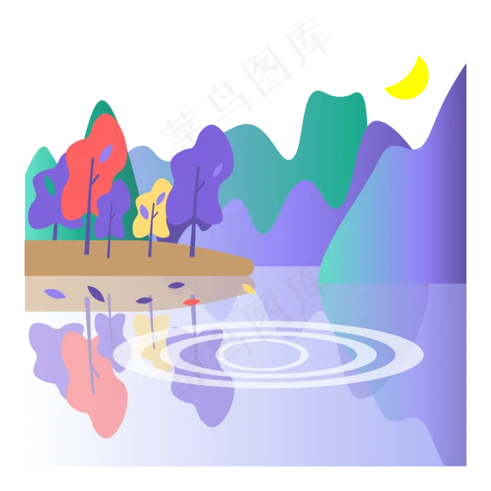 彩色树木山水风景(2480*2480px 300 dpi )ai矢量模版下载