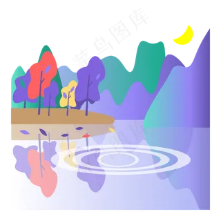 彩色树木山水风景