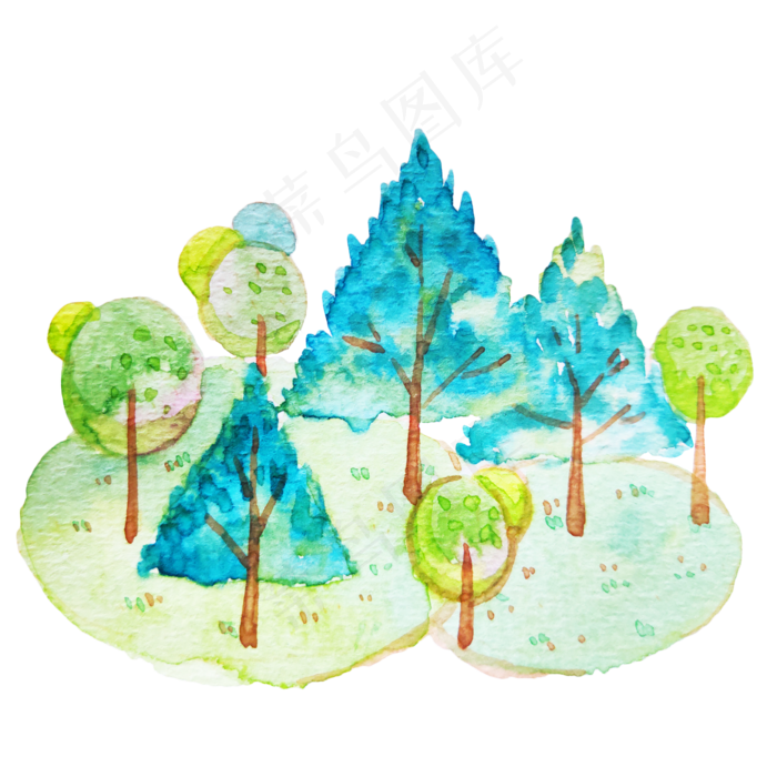 蓝色的树林手绘插画