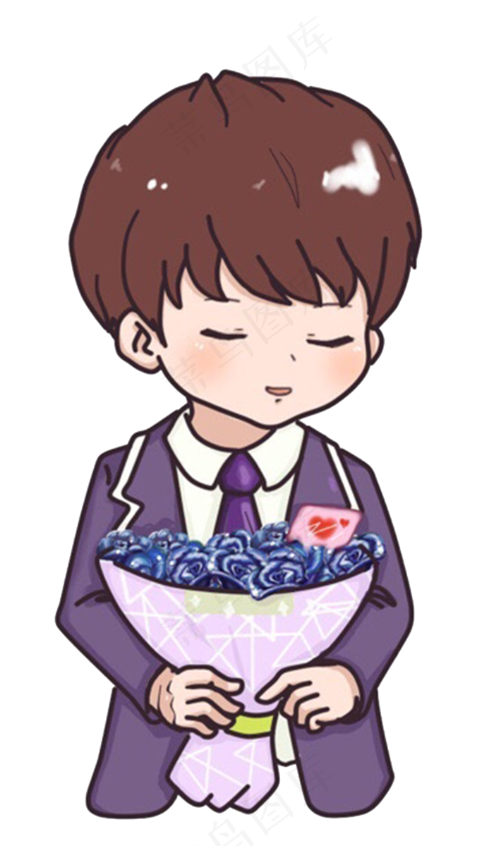 情人节紫色捧花的男生