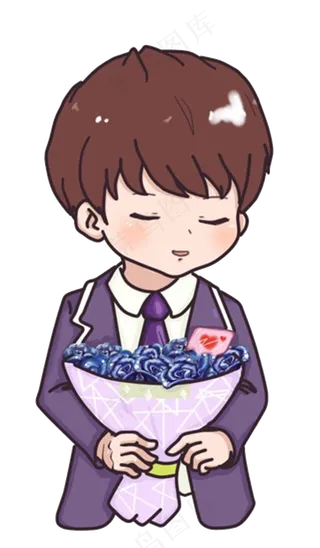 情人节紫色捧花的男生