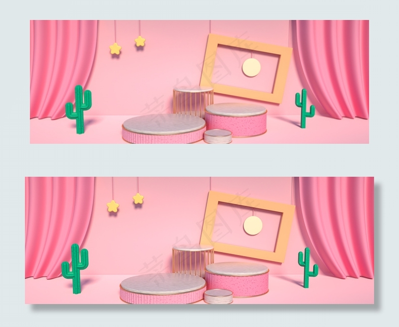 C4D粉色清新母亲节绿色植物海报背景