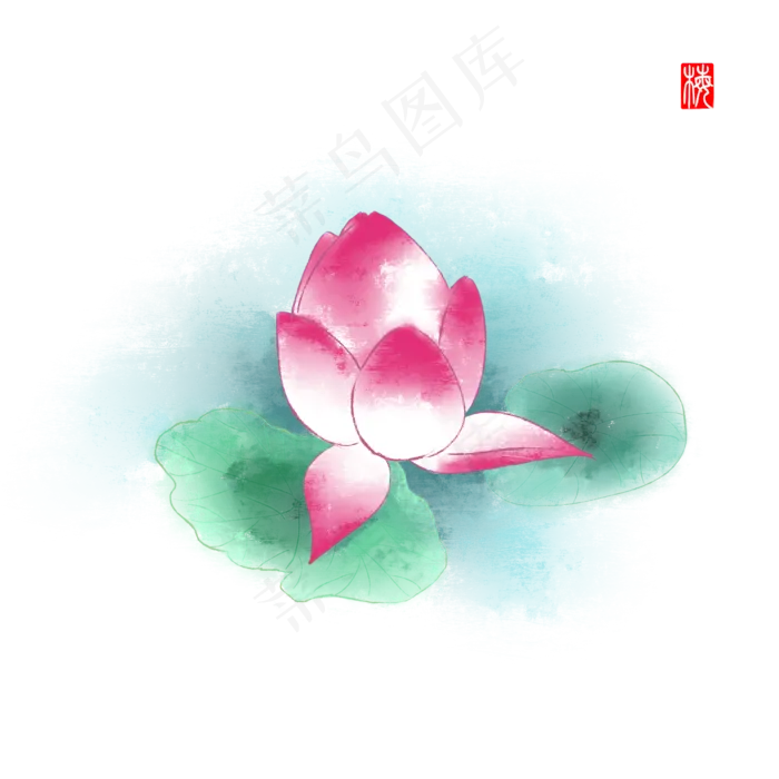 夏季彩绘古风荷花(2000X2000(DPI:300))psd模版下载