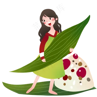 拿着粽叶的小女孩