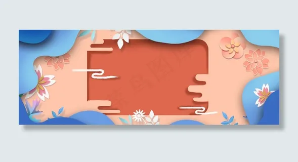 复古珊瑚橘立体剪纸花朵女生节女王节妇女节banner背景图片,背景元素