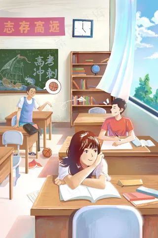 高考毕业季教室里的学生们