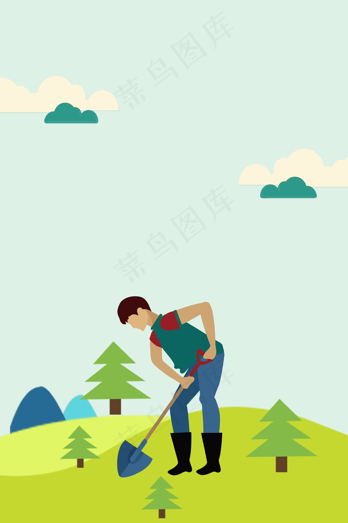 植树节绿色卡通PSD分层banner背景图片素材,背景元素
