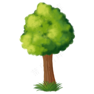 手绘绿色树木大树,免抠元素