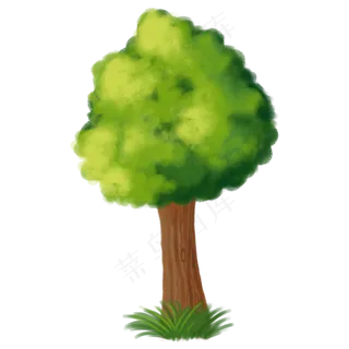 手绘绿色树木大树,免抠元素