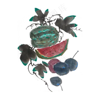 水墨蓝莓西瓜新鲜水果