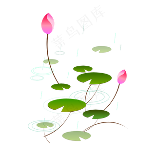 矢量手绘绿色荷叶