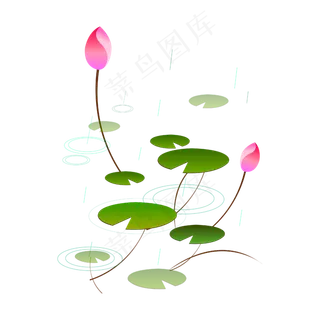 矢量手绘绿色荷叶