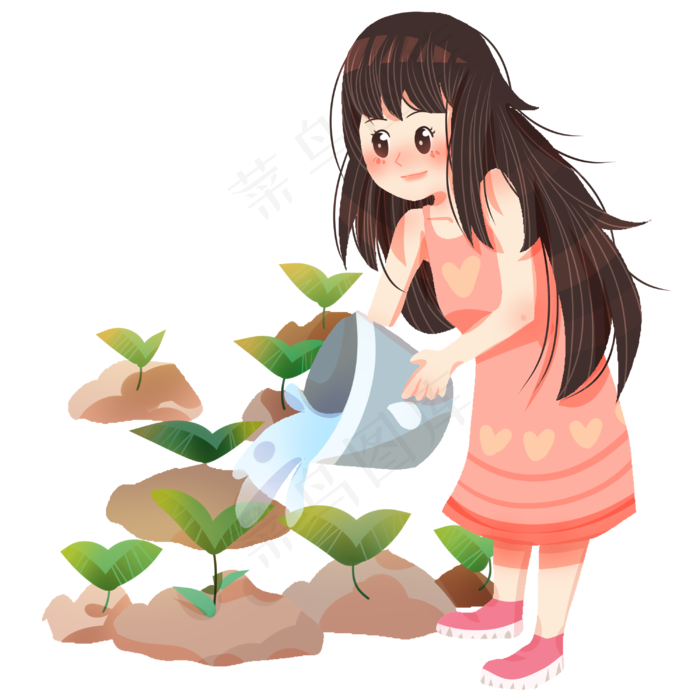 春分浇水的小女孩,免抠元素(3000X3000(DPI:299))psd模版下载