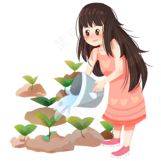 春分浇水的小女孩,免抠元素