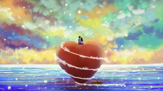 情人节爱心情侣背影温馨治愈