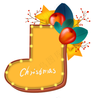 圣诞节袜子苹果星星发光文字框,免抠元素