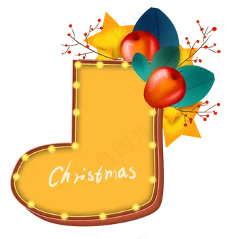 圣诞节袜子苹果星星发光文字框,免抠元素