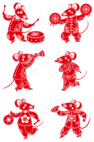 鼠年2020剪纸风老鼠合集,免抠元素