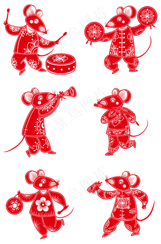 鼠年2020剪纸风老鼠合集,免抠元素