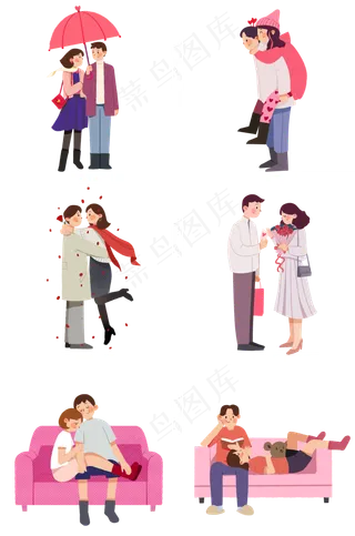 情人节2.14情侣恩爱卡通手绘