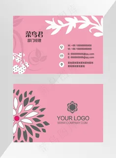 粉色花纹名片模板