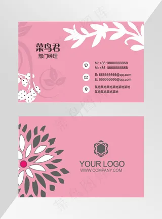 粉色花纹名片模板