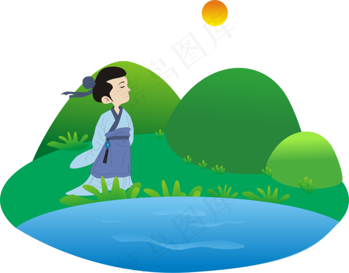 端午节卡通矢量屈原