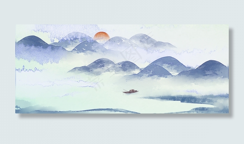 大气唯美中国风水墨山水海报背景