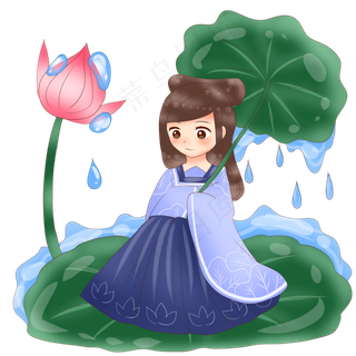 谷雨荷叶挡雨的女孩 谷雨荷叶挡雨的女孩