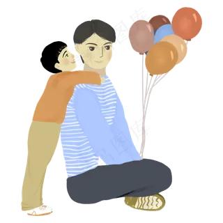 六一儿童节父亲小孩气球PNG图片