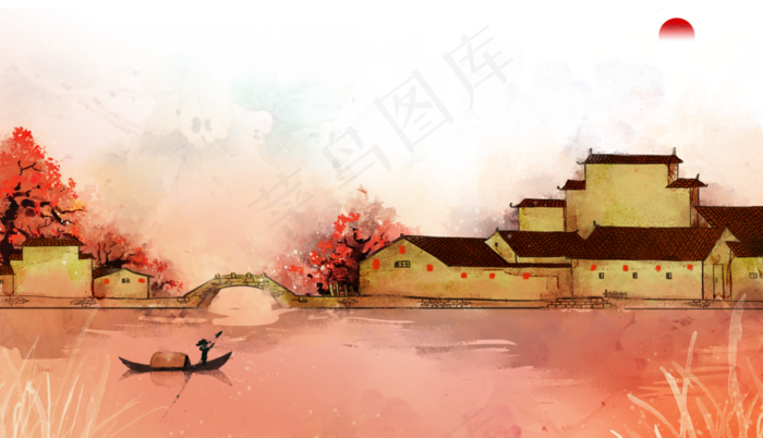 创意江南水乡,免抠元素(7551*4338px 72 dpi )psd模版下载