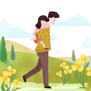父亲节爸爸背着女儿