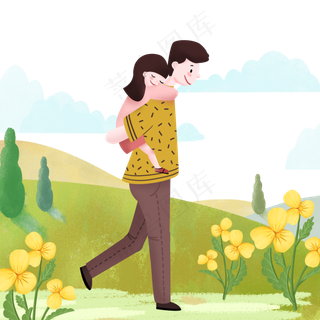 父亲节爸爸背着女儿