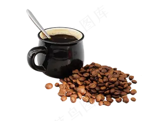 黑色杯子咖啡豆,免抠元素