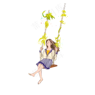 卡通女孩担秋千免抠图