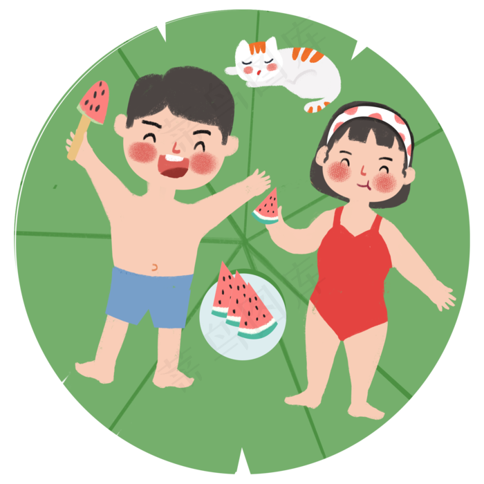 夏季吃西瓜的情侣(2000X2000(DPI:300))psd模版下载