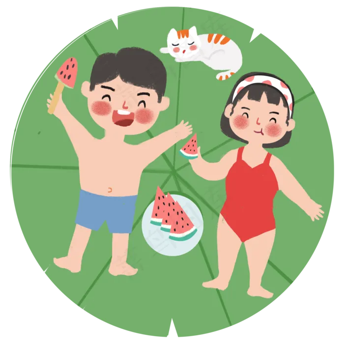 夏季吃西瓜的情侣(2000X2000(DPI:300))psd模版下载