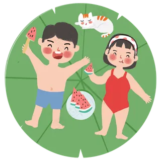 夏季吃西瓜的情侣