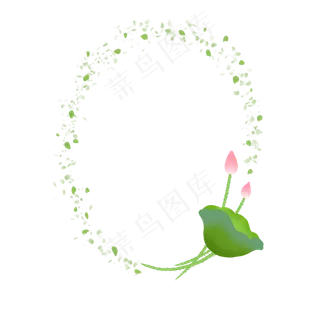 漂浮绿叶荷花边框PNG