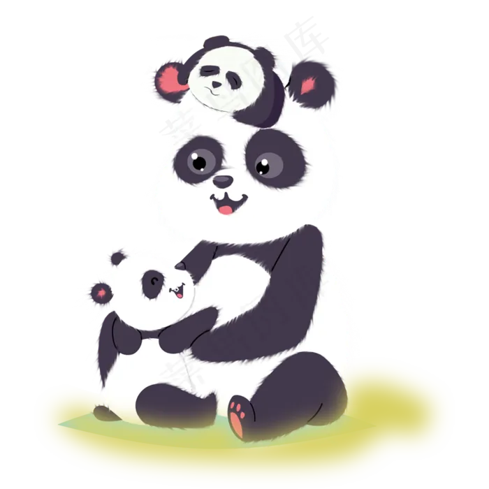 熊猫妈妈和孩子在一起(2000X2000(DPI:300))psd模版下载