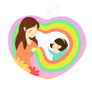 母亲节粉色手绘卡通爱心母女