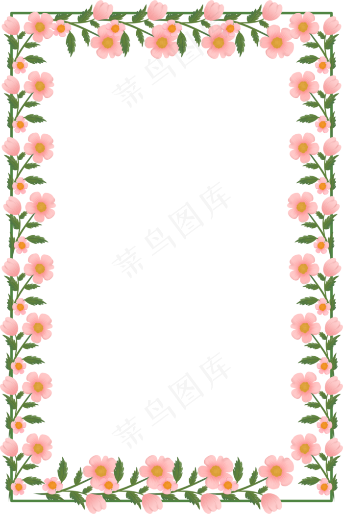 手绘唯美粉色花朵边框(3545X5315(DPI:300))psd模版下载