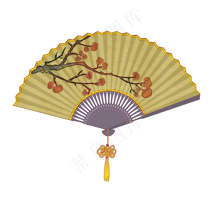 中国风绢纸折扇夏季纳凉用品PNG素,免抠元素