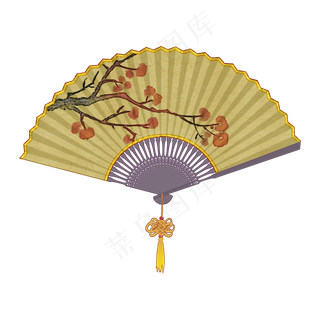 中国风绢纸折扇夏季纳凉用品PNG素,免抠元素