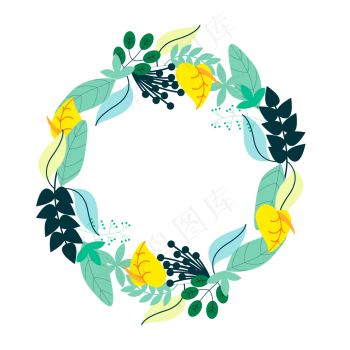 夏季夏天夏至花环免扣素材(1000X1000)ai矢量模版下载