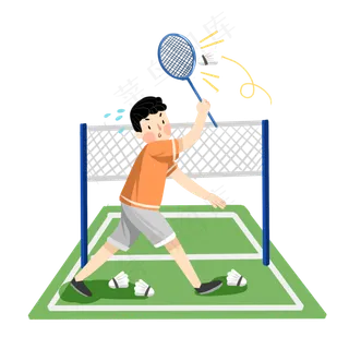 卡通手绘打羽毛球的男孩