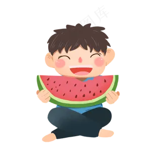 卡通人物开心吃西瓜