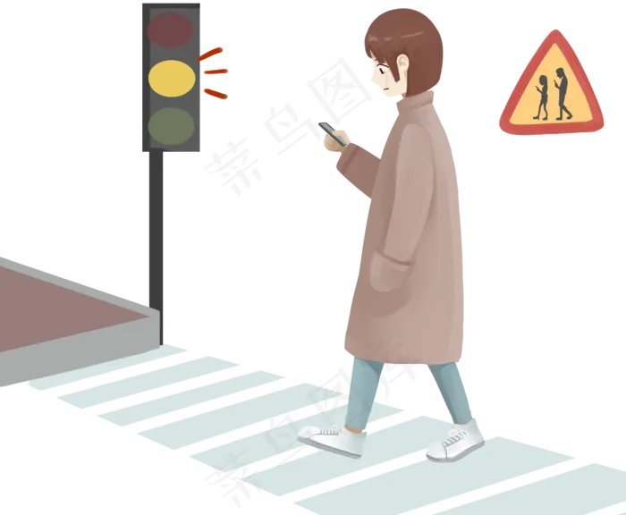 交通安全过马路禁止看手机,免抠元素(4500*3700px 300 dpi )psd模版下载