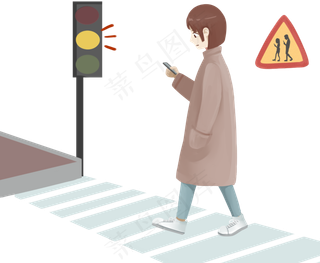 交通安全过马路禁止看手机,免抠元素