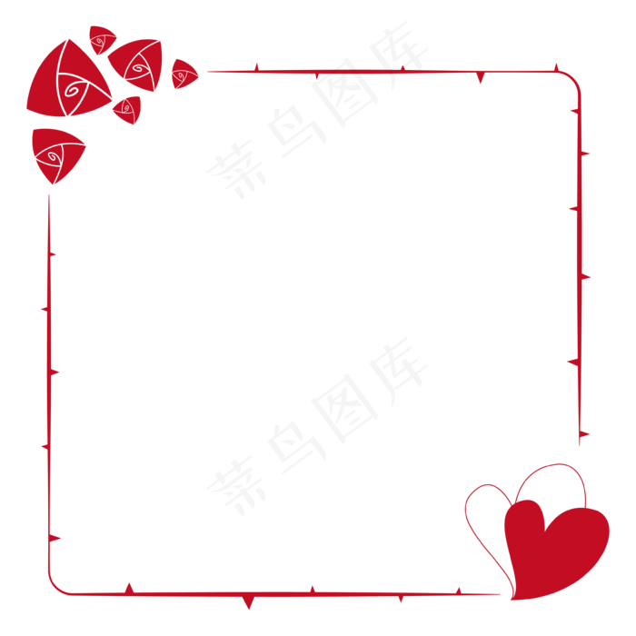 红玫瑰爱心荆棘矢量边框